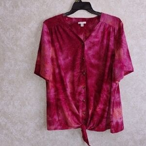 Elegant Pink Tie-Front Blouse